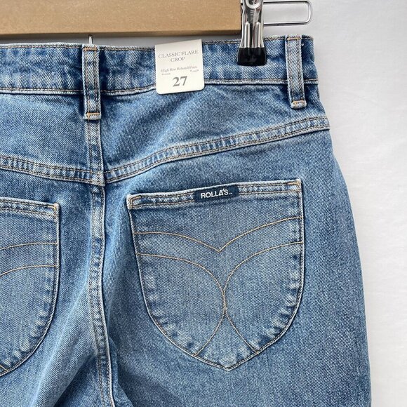 Rolla's Hi-Rise Relaxed Flare Crop Jeans Button Fly Cut-Off Denim Women's 27 NWT - Picture 5 of 14